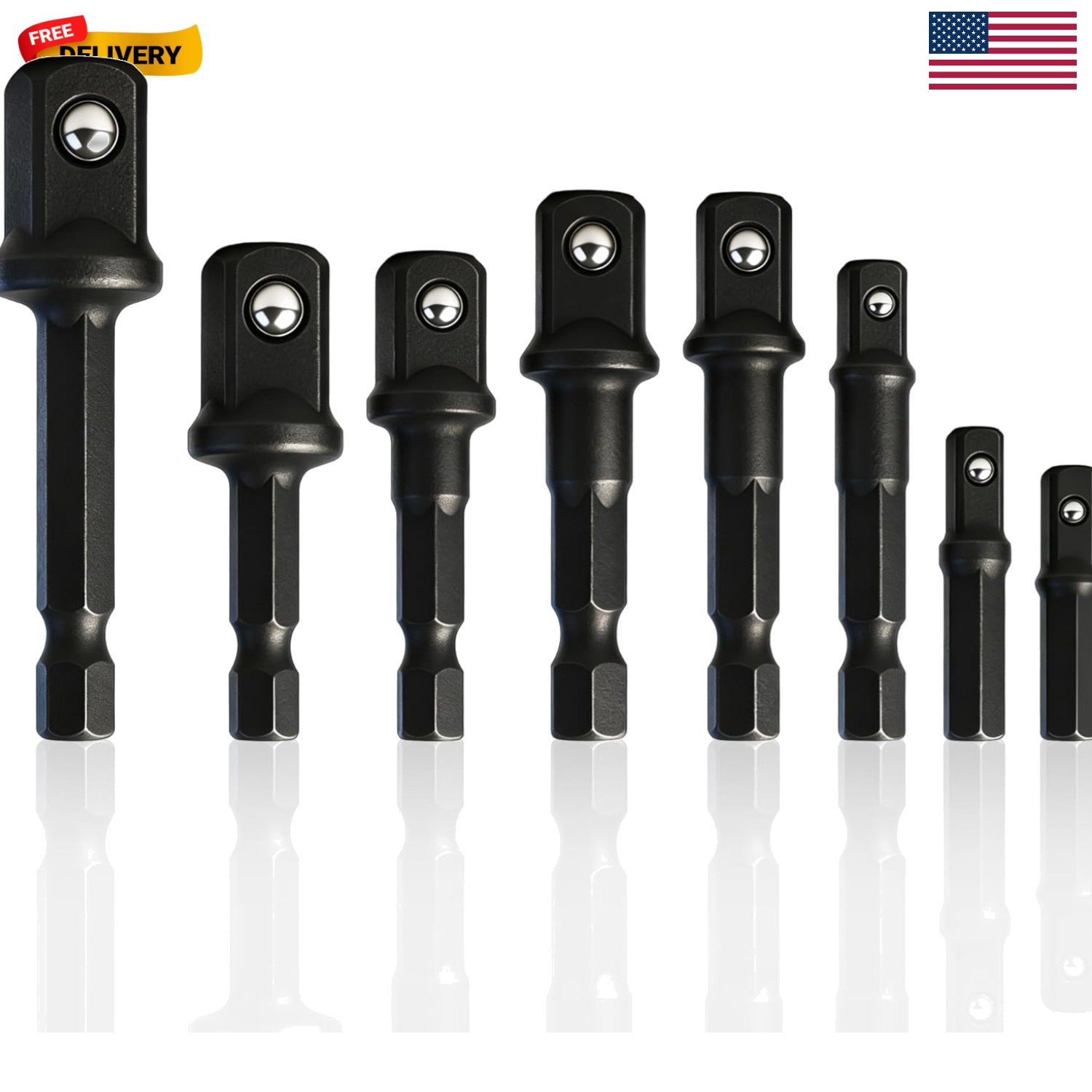 8-Piece Impact Sockets Adapter Sets, Hex Shank 1/4″ 3/8″ 1/2″