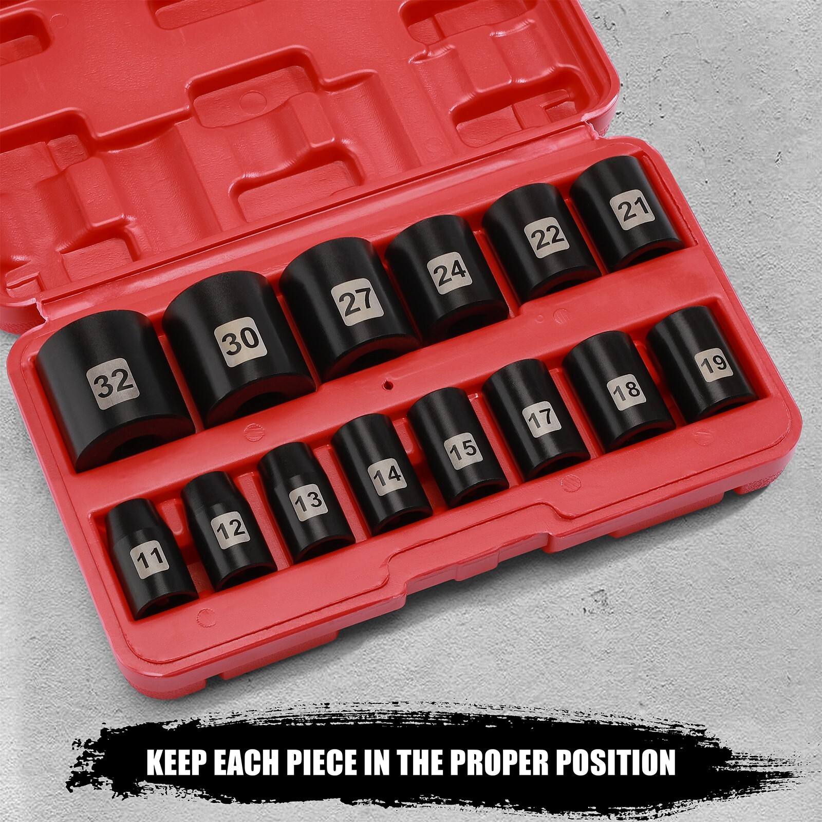 14 Pieces 1/2-Inch Drive Shallow Impact Socket Set, Metric, 6-Point, 11mm – 32mm