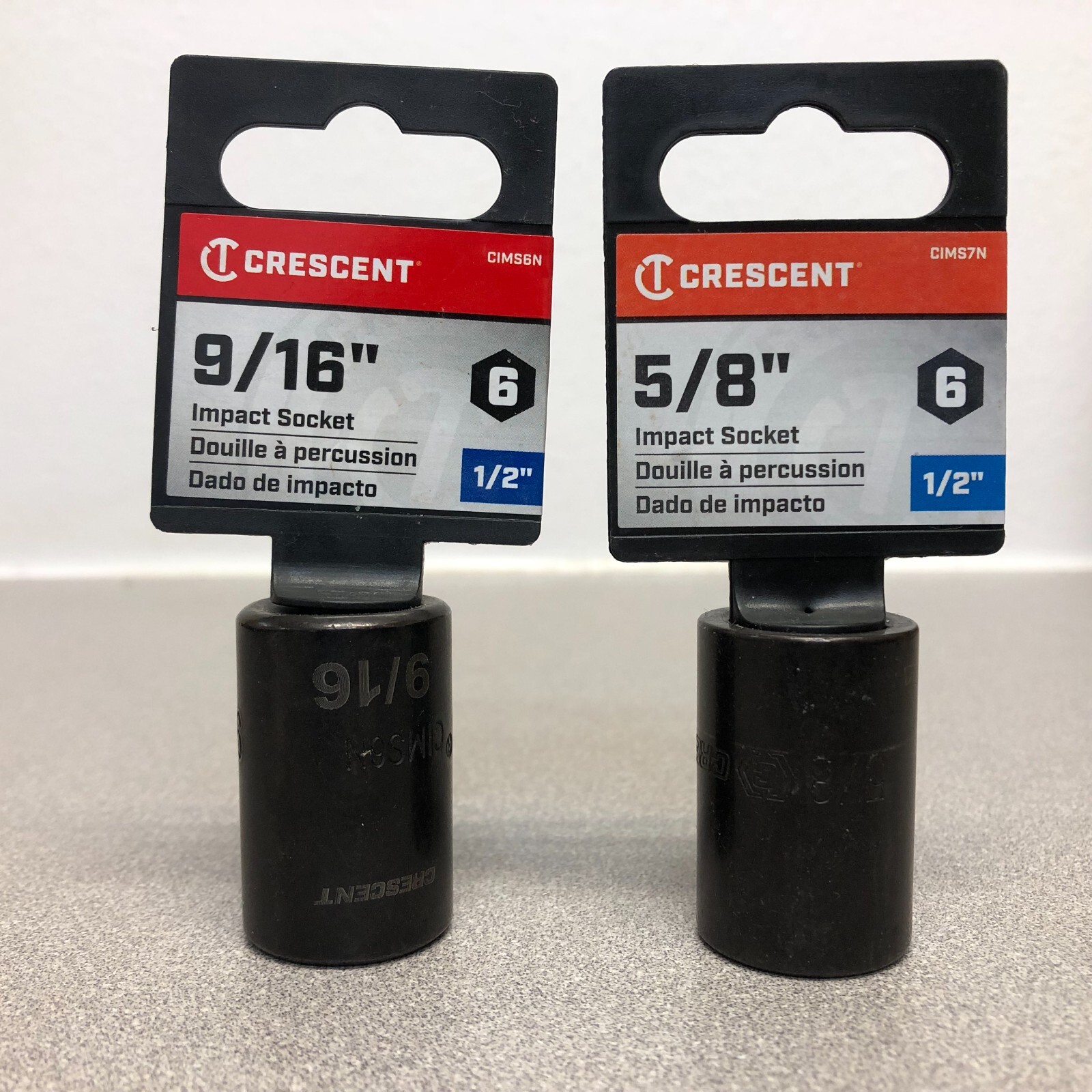 Crescent 9/16 in. & 5/8 in. X 1/2 in. drive SAE 6 Point Impact Socket 2 pc