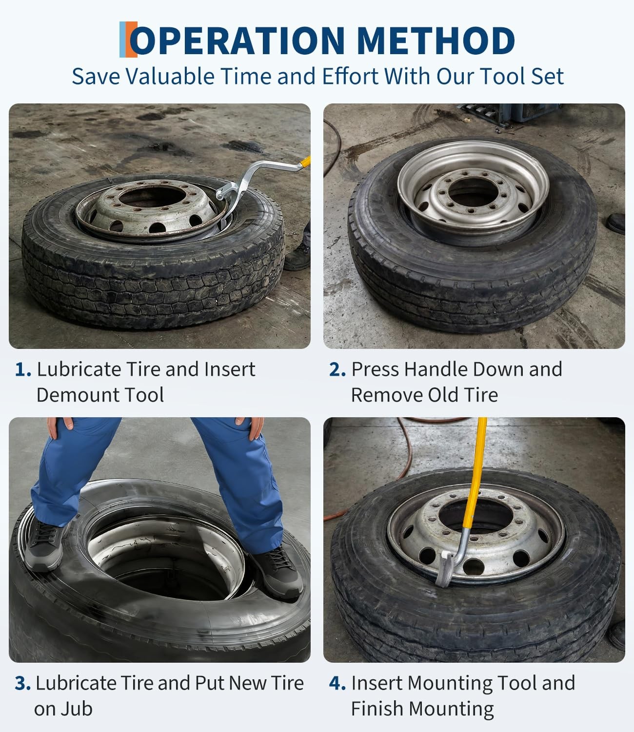 Heavy Duty Tire Mount and Demount Set – Fits 22.5″ to 24.5″ Car Tires