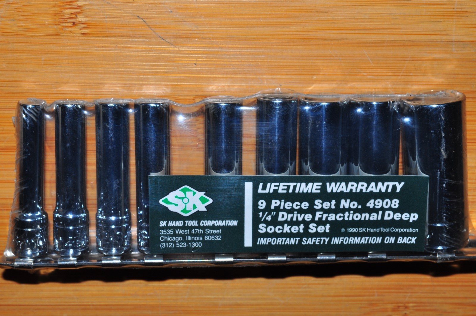 SK 4908 9 Pcs 1/4″ Dr 6 Pts Deep Sae Fractional Socket Set 7/32″–9/16″1990 Year