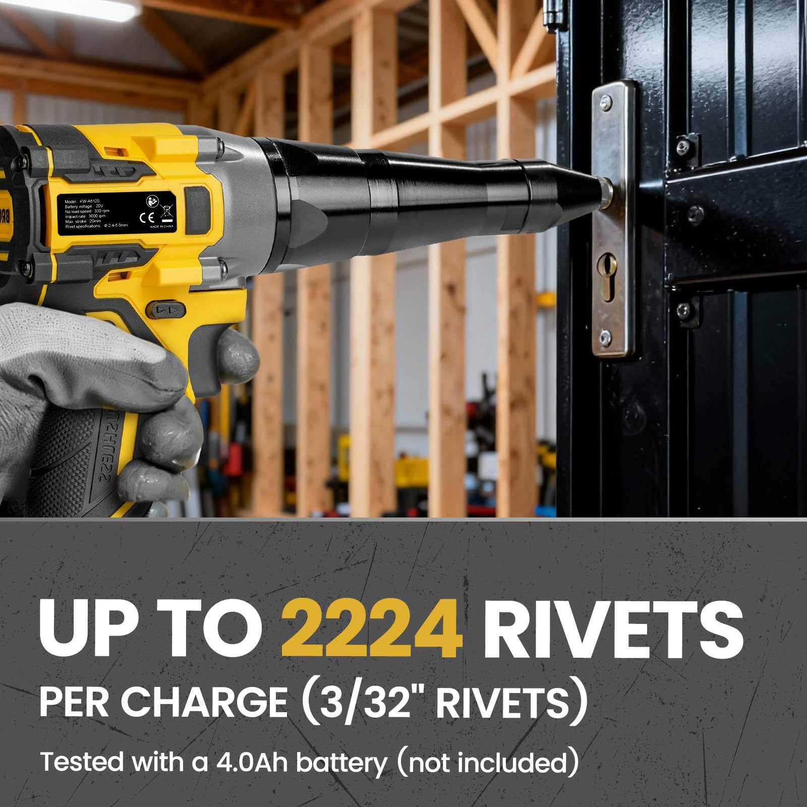 Mayoki Cordless Rivet Gun Compatible with 20V for 3/16″ Rivets, Yellow+Black