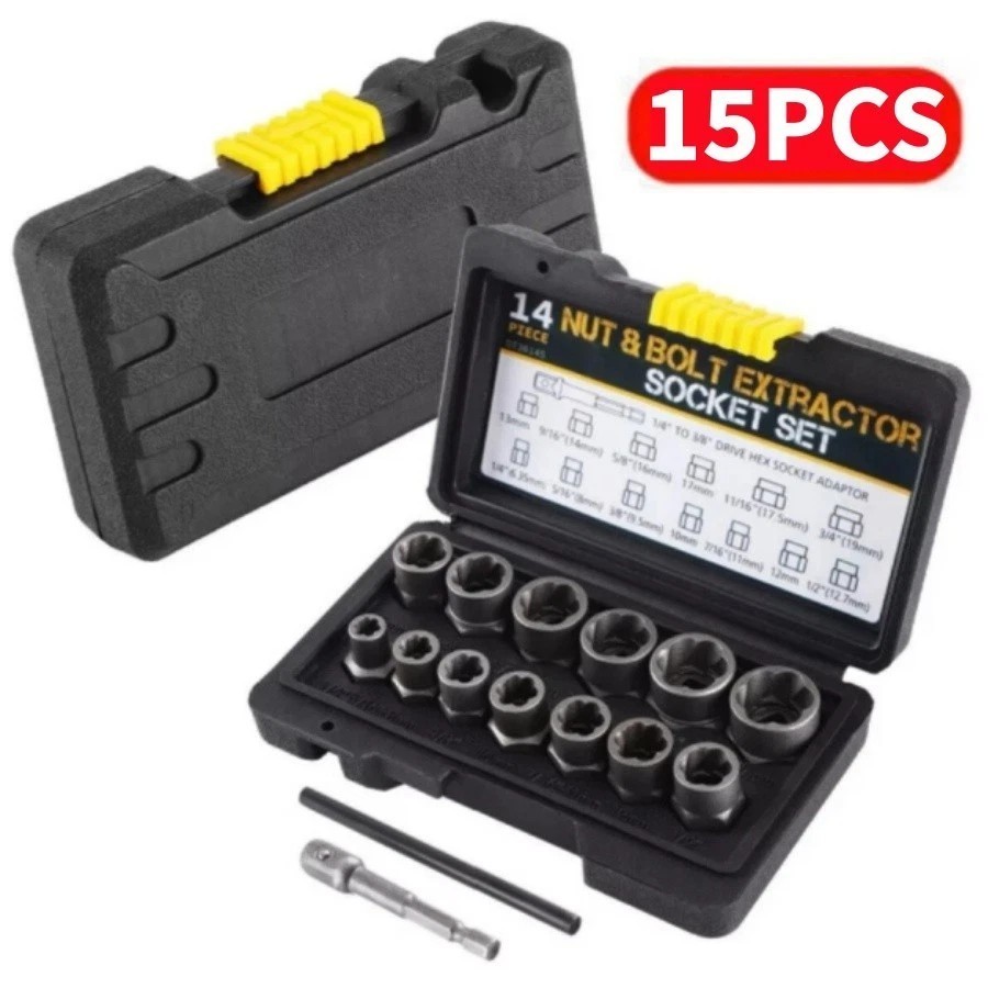 15PCS Impact Damaged Bolt Nut Screw Remover Tool Socket Threading Extractor