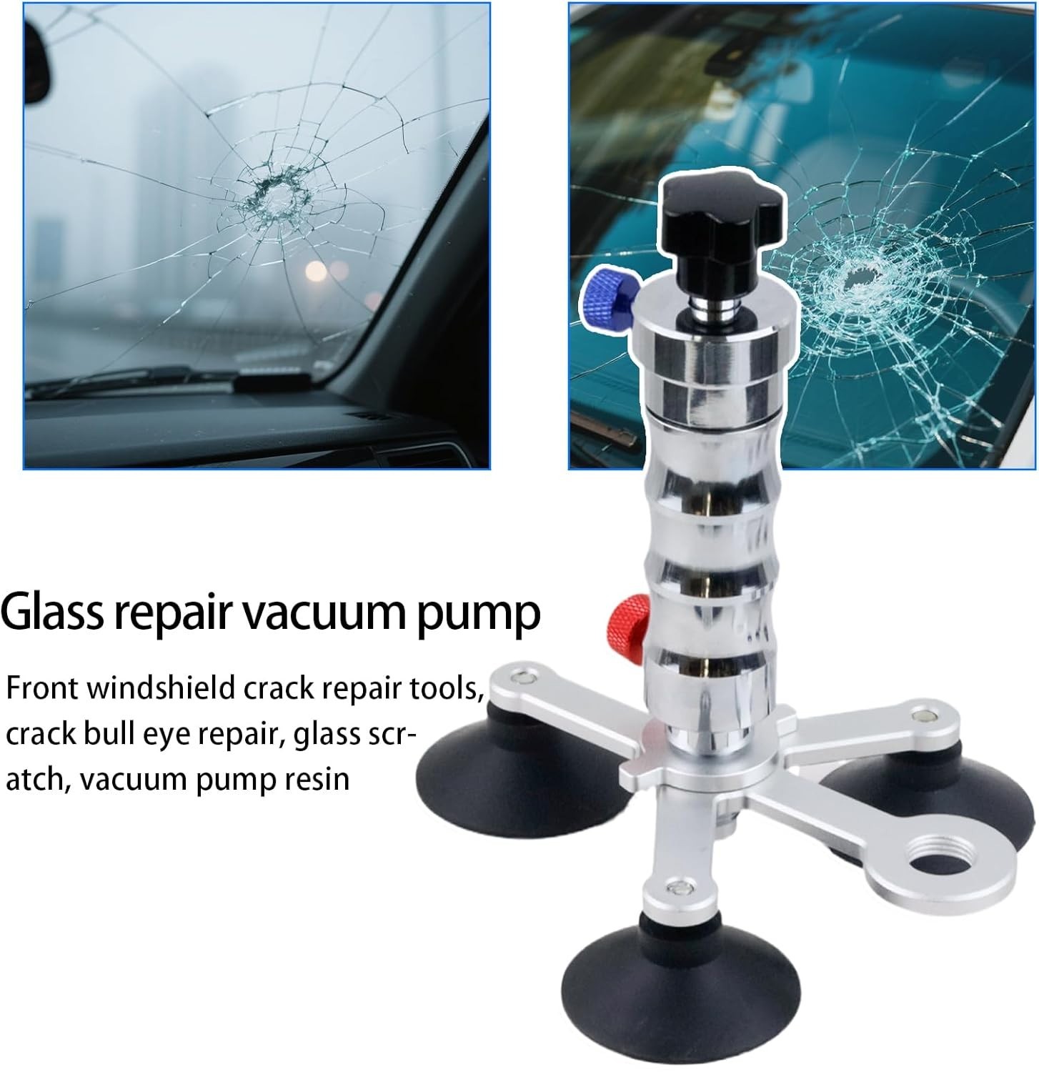 Automobile Glass Repair Tool Kit, Stainless Steel Vacuum Pump & Glue Injector