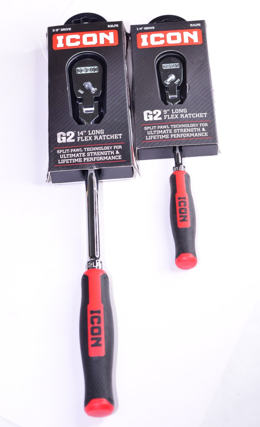 ICON G2 1/4 & 3/8″ Drive Long Flex Ratchet R1LFG – R2LFG Tool Set Comfort Grip
