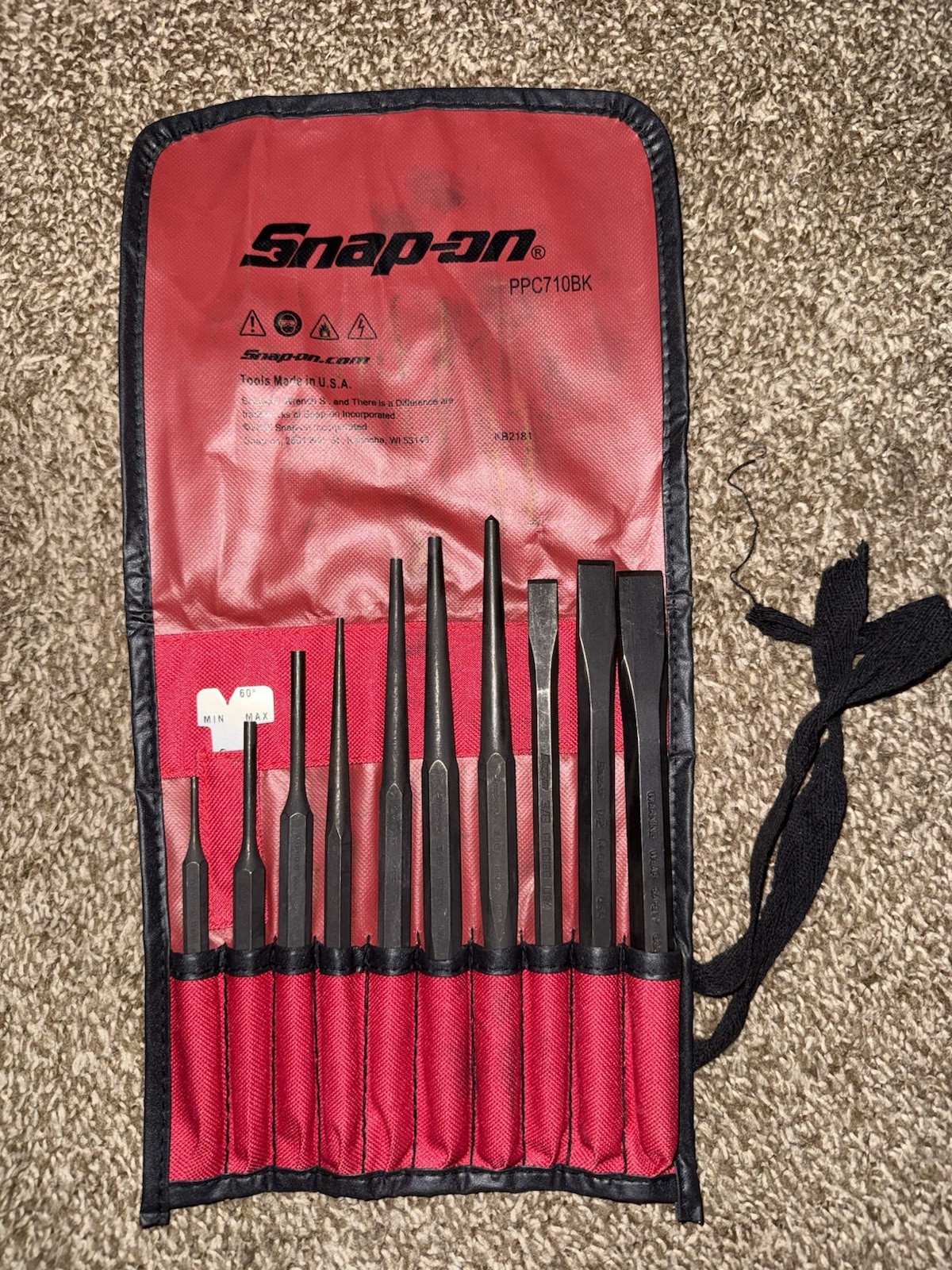 Snap On PPC710BK 11 Piece Chisel And Punch Set Excellent Condition