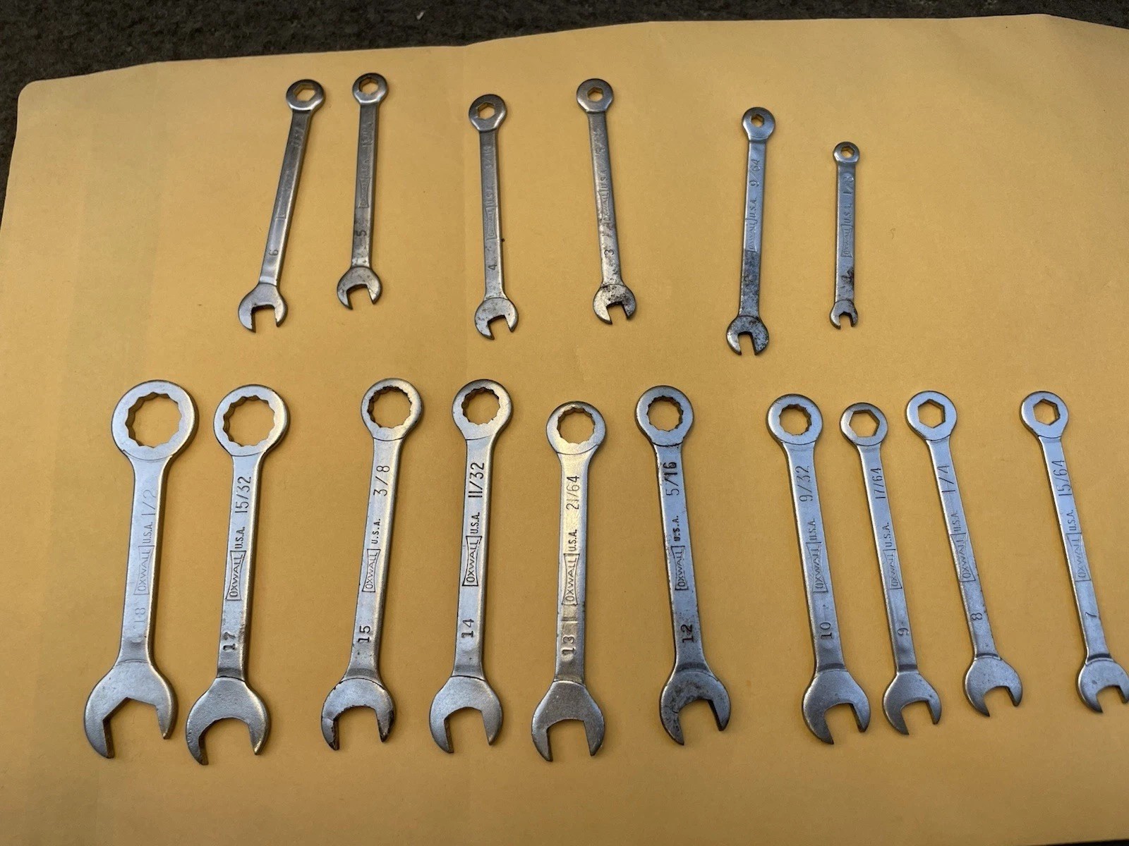 Vintage Oxwall #3973 16 Pc. Box & Open Wrench Set SAE E-Z HANG-UP KIT