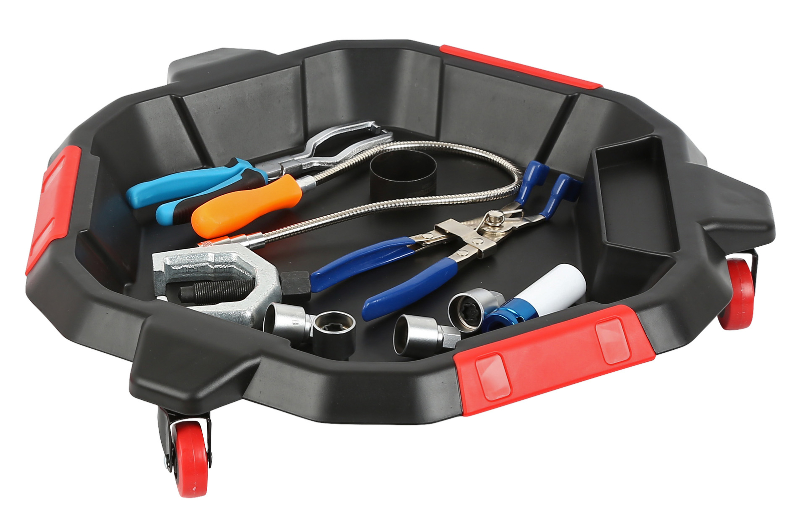 2 in 1 Tool Caddy 8L Oil/Fluid Drain Pan Garage Workshop with 1″ Swivel Caster