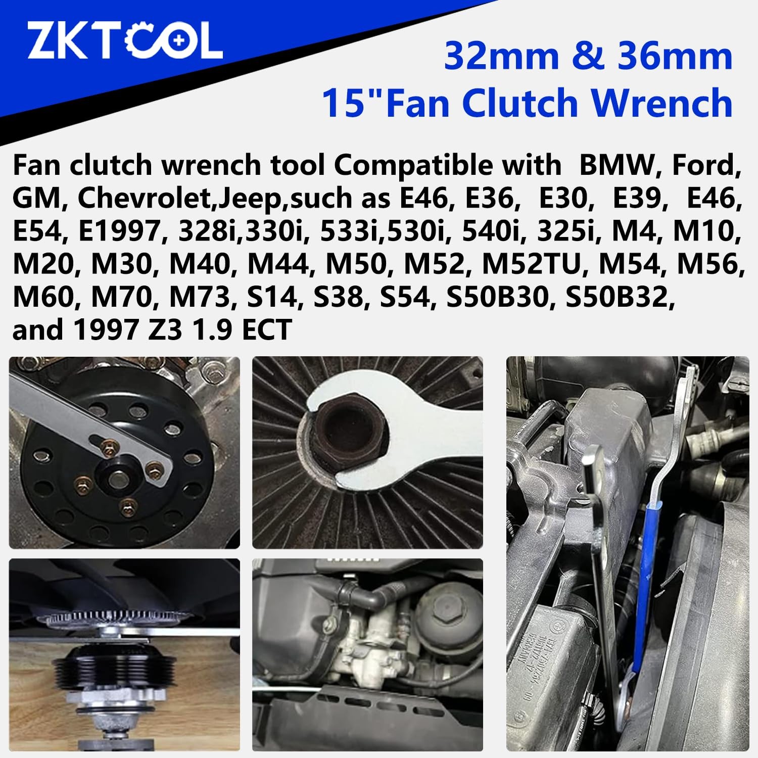 ZKTOOL Fan Clutch Wrench Set,32mm & 36mm Clutch Fan Tool Wrench,Water Pump Pu…