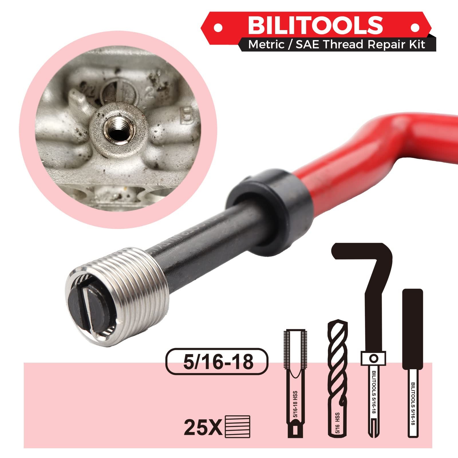 5/16-18 Inch Thread Repair Kit HSS Drill Helicoil Repair SAE Insert Coil Tool