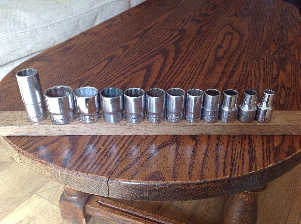 12 Bedford Sockets 1-1/8″ To 7/16″AF With 1/2″ Drive.A.