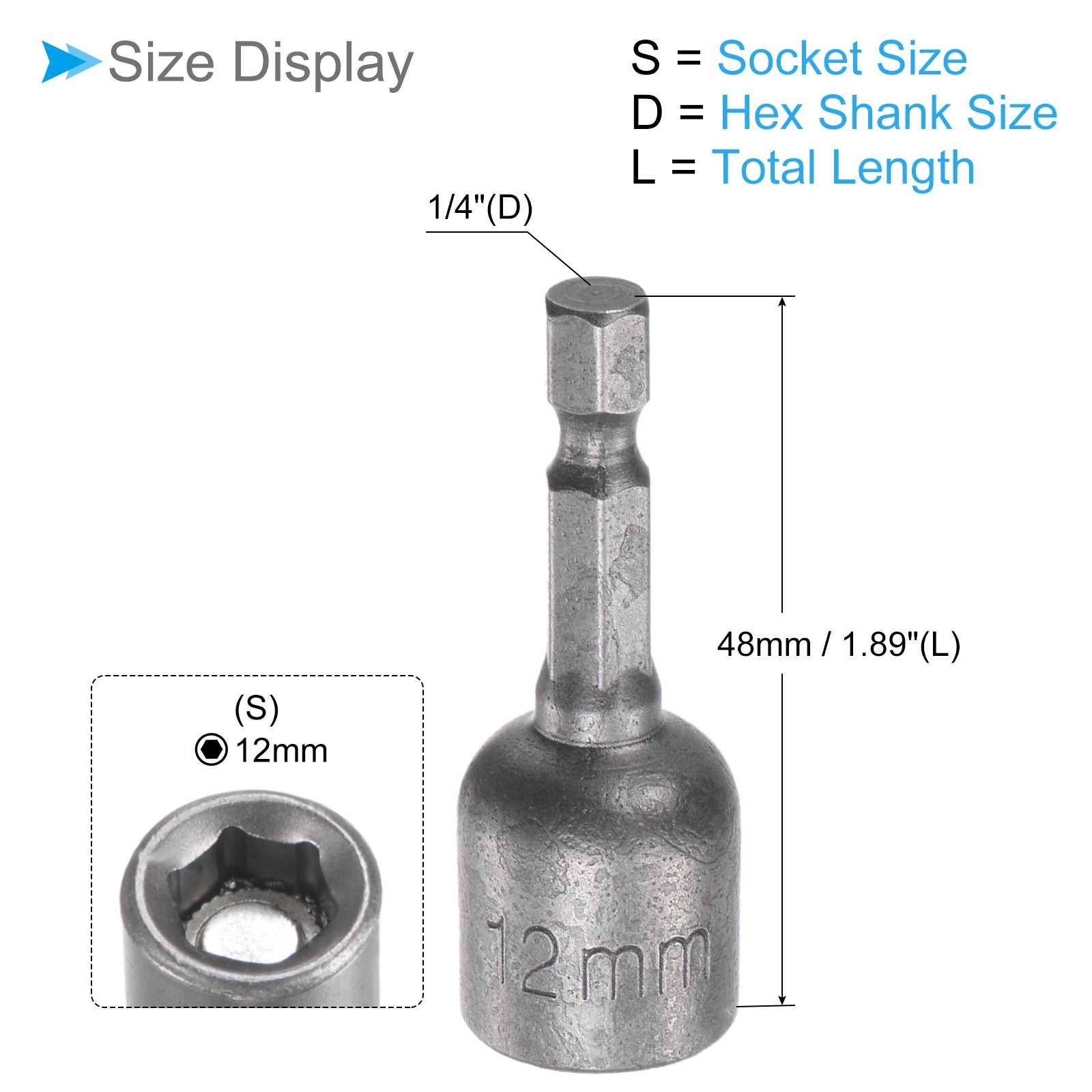 2pcs 1/4″ Hex Quick Change 12mm Magnetic Hollow Shaft Nut Setter 48mm