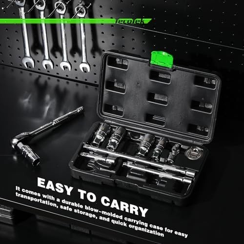 11-Piece Spark Plug Socket Set, 3/8″ Ratchet, Gap Tool, Universal Joint & Extens