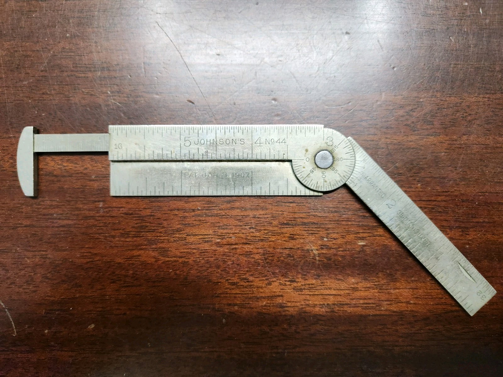 JOHNSON’S TOOLS LONG No. 44 GERMAN SILVER CALIPER PROTRACTOR RULER Jan 08, 1907