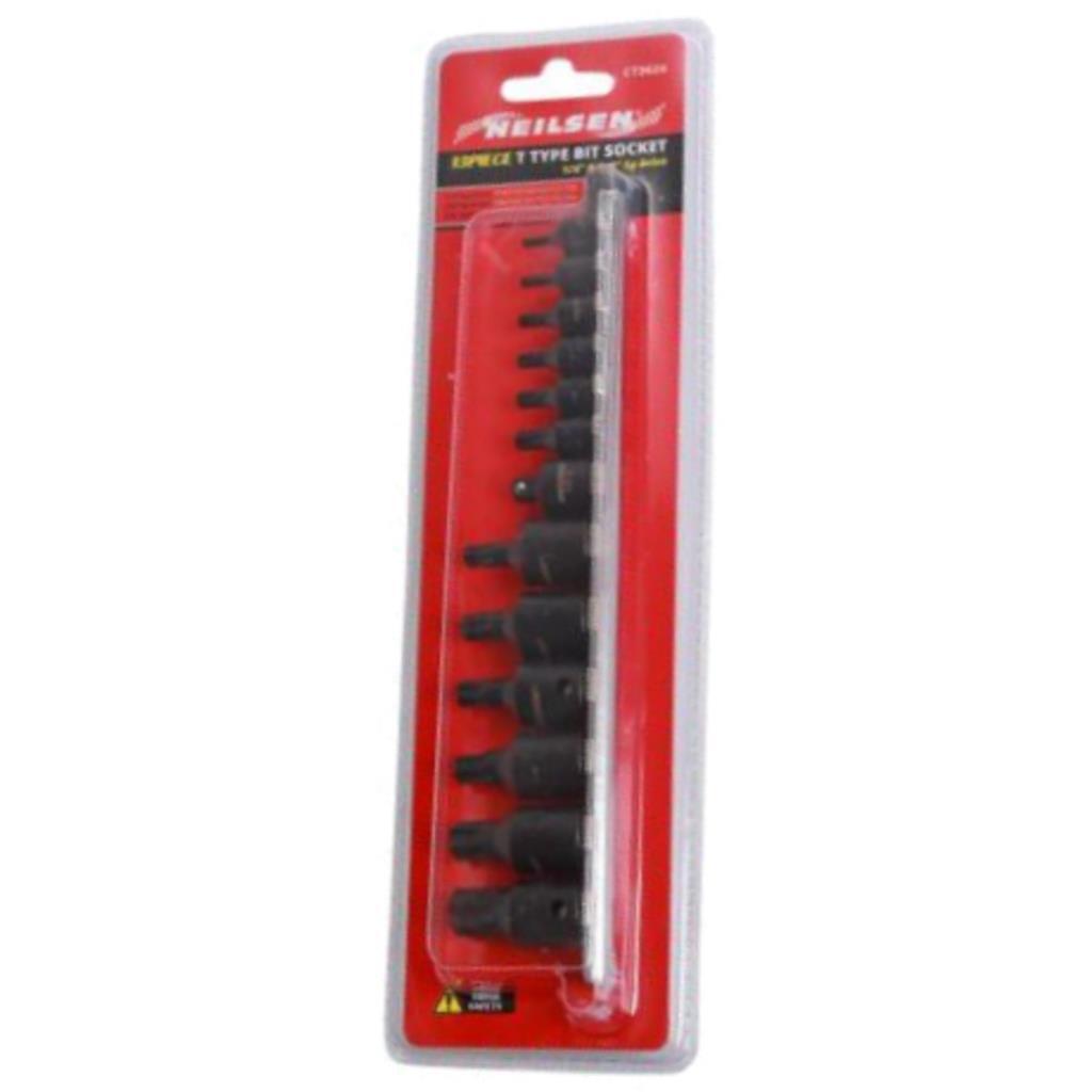 Neilsen 13pc Male T Type Bit Star Socket Set T8 – T60 1/4″ 3/8″ Torx Drive