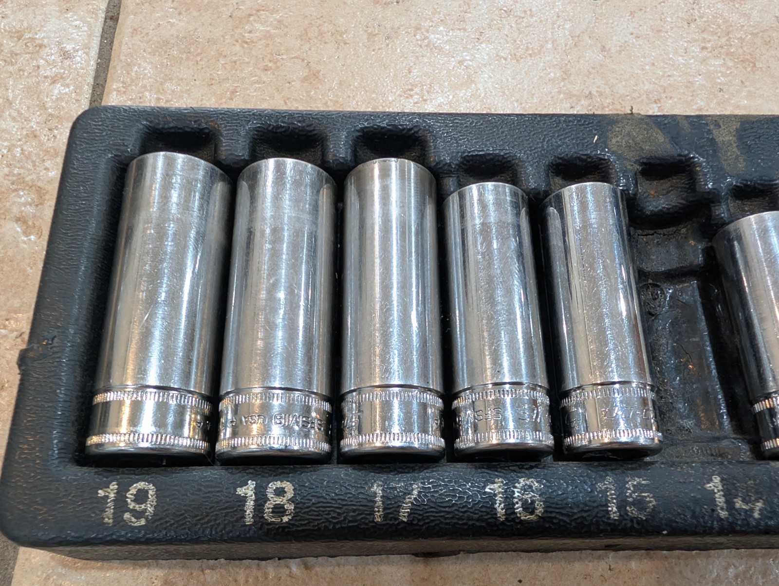 Snap On 3/8 Drive Deep Metric 6 Point Socket Incomplete Set USA Plastic Tray