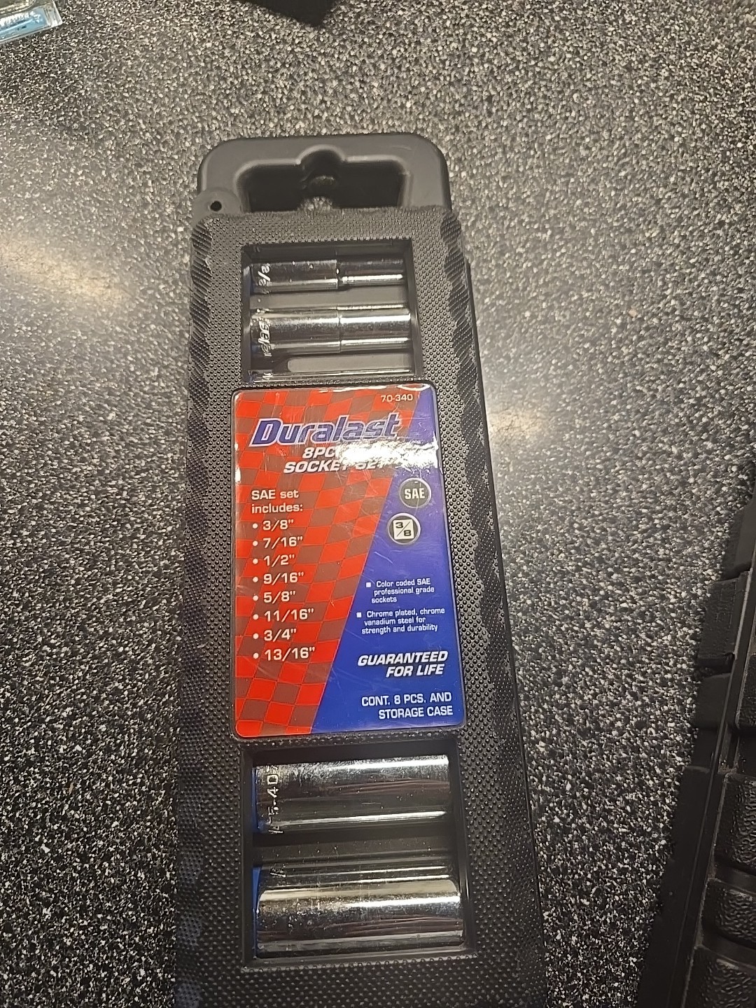 DURALAST: NEW IN CARRY CASE 8- Piece 3/8 Drive SAE Deep Socket Set Chrome 70-340