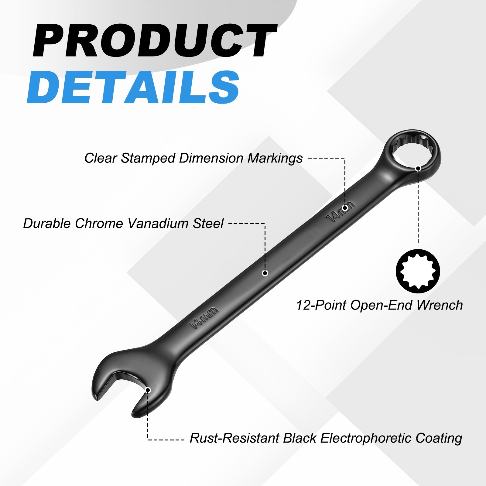14mm 17mm Metric Combination Wrench, | Black CR-V Steel, 2-Pieces