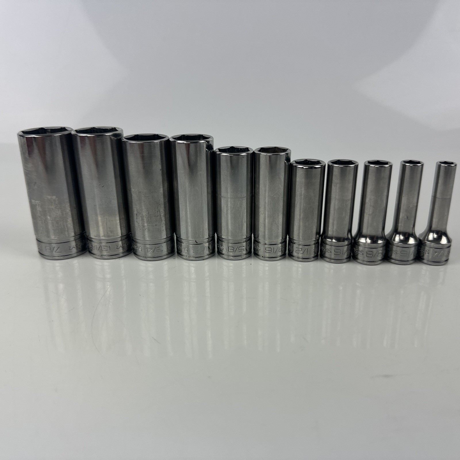 SnapOn Tools 211SFSY NEW 11 Piece 3/8″ Drive 6 Point SAE Chrome Deep Socket Set