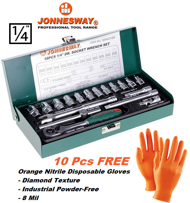 Jonnesway S04H2118S 18 Pcs Professional Hand Socket Set 1/4″ Drive 4-13mm