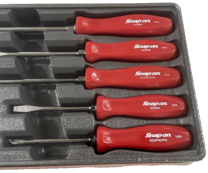 Snap On Tools RED 7pc Hard Handle Combination Screwdriver Set SDDX70AR NEW USA