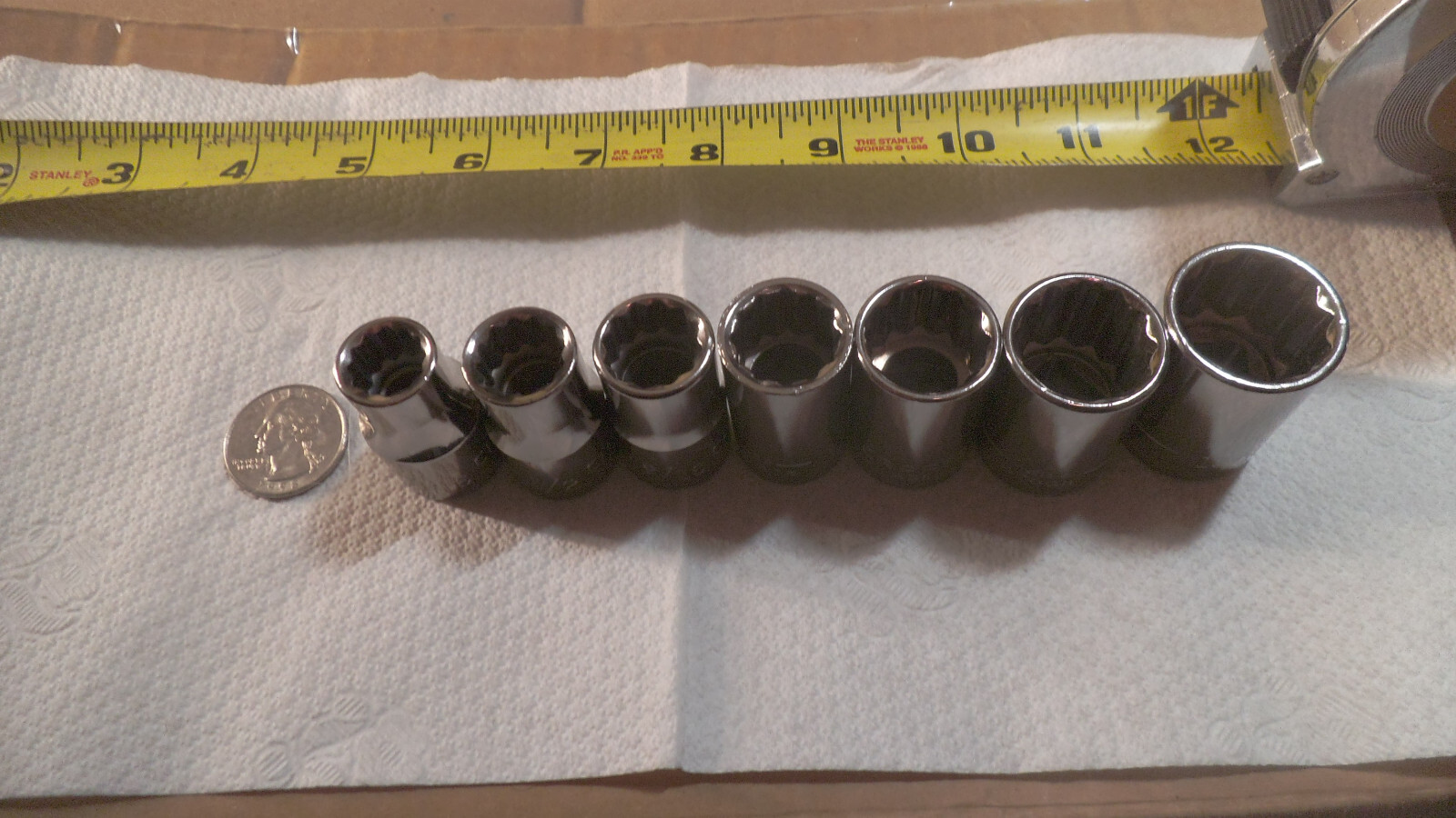 Craftsman USA 7 pc 1/2 drive 12pt SAE shallow sockets, sizes 7/16 to 13/16, nos