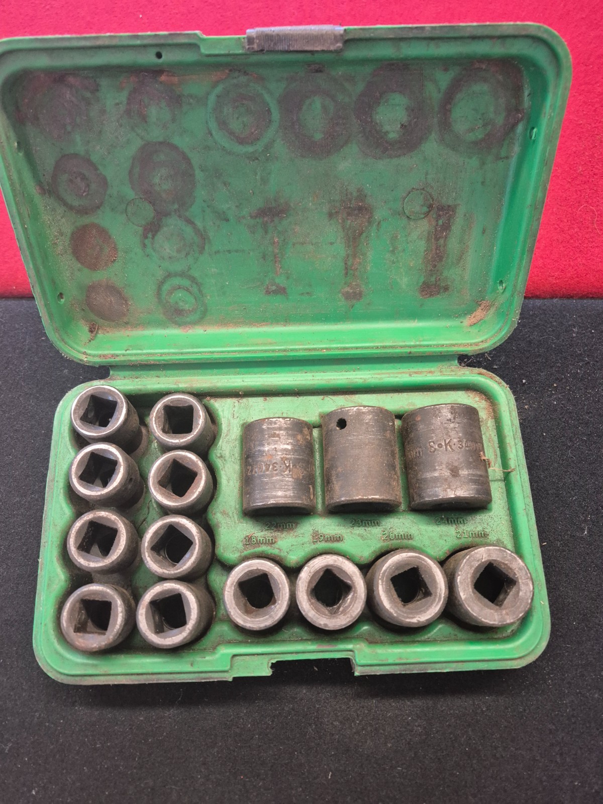 S-K tools 15 pc 1/2″ drive shallow metric socket set 12 pt 12mm-24mm in case