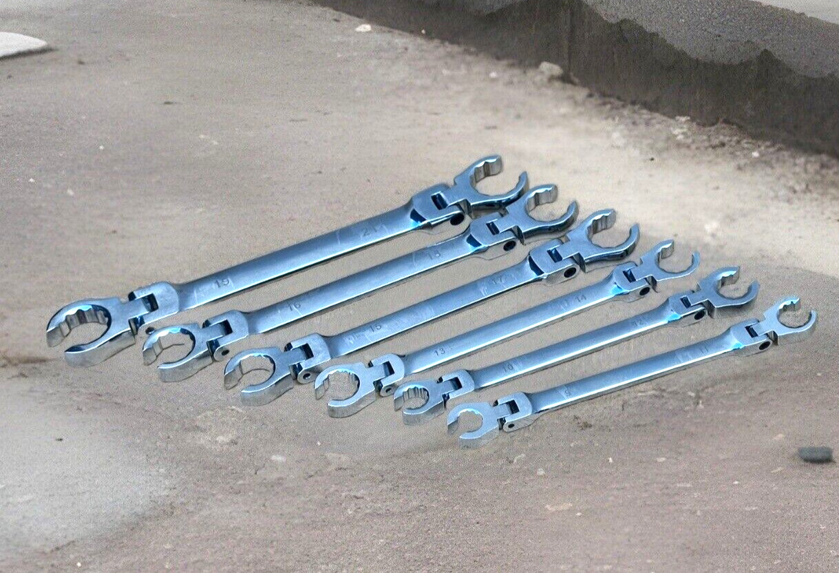 6pc Metric Double End Flexible Head Flare Nut Wrench Set Offset Spanner Wrenches