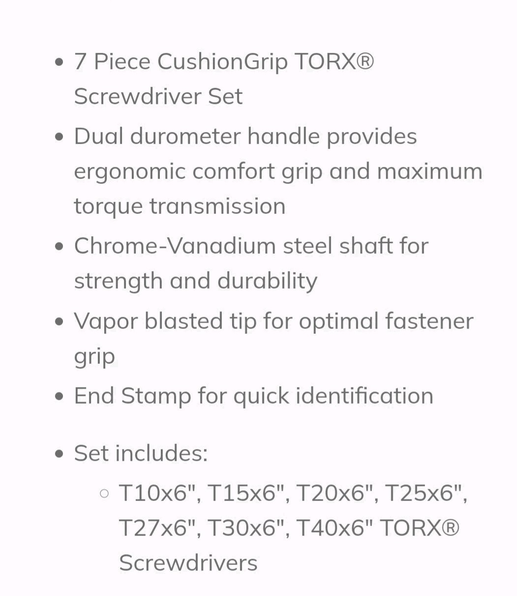 SK Professional Tools 7 Piece Cushion Grip Torx Screwdriver Set New Lifetime…