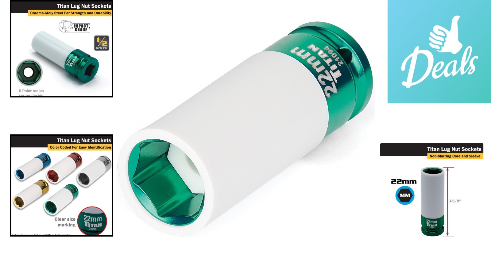 Efficient 1/2-Inch Drive 22mm Non-Marring Lug Nut Socket with Hollow Core Design