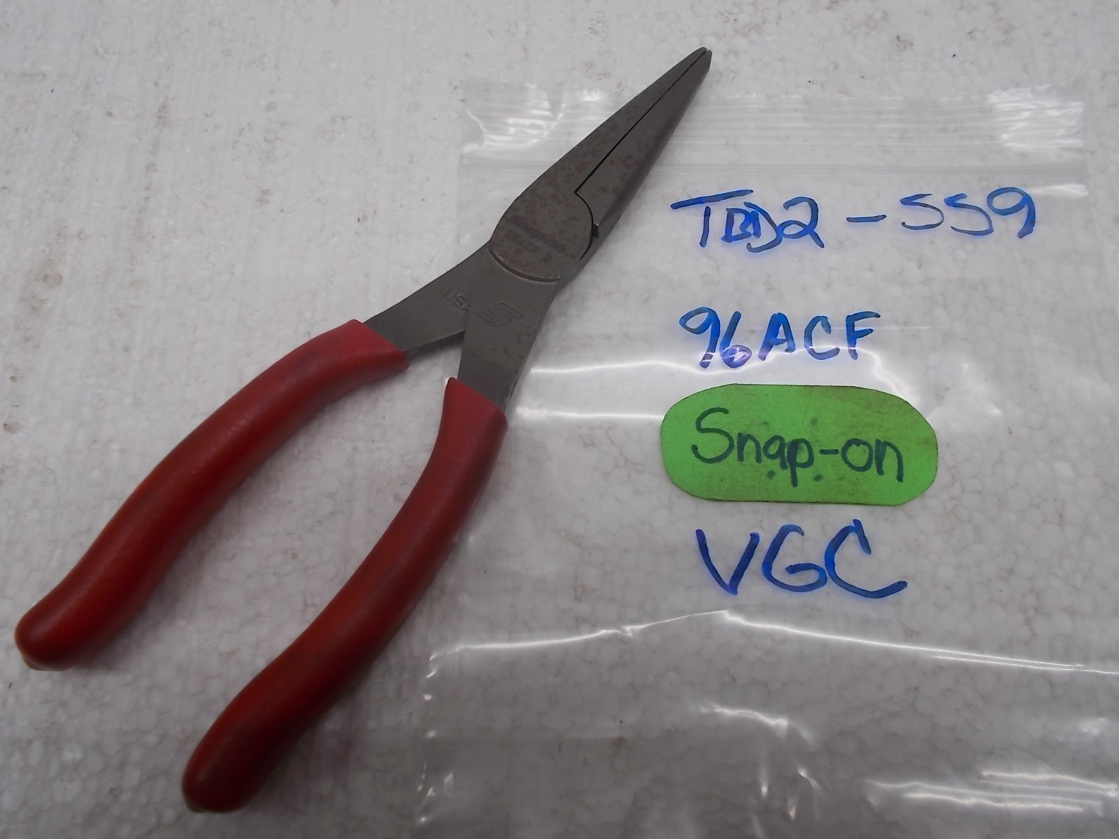 Snap-on tools USA Comfort Grip Needle Nose Pliers RED Handle 96ACF Nice!