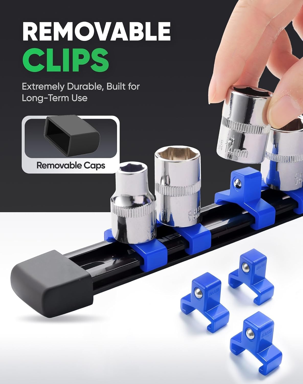 3PC ABS Socket Organizer, Socket Rails Fit 1/2 inch Drive