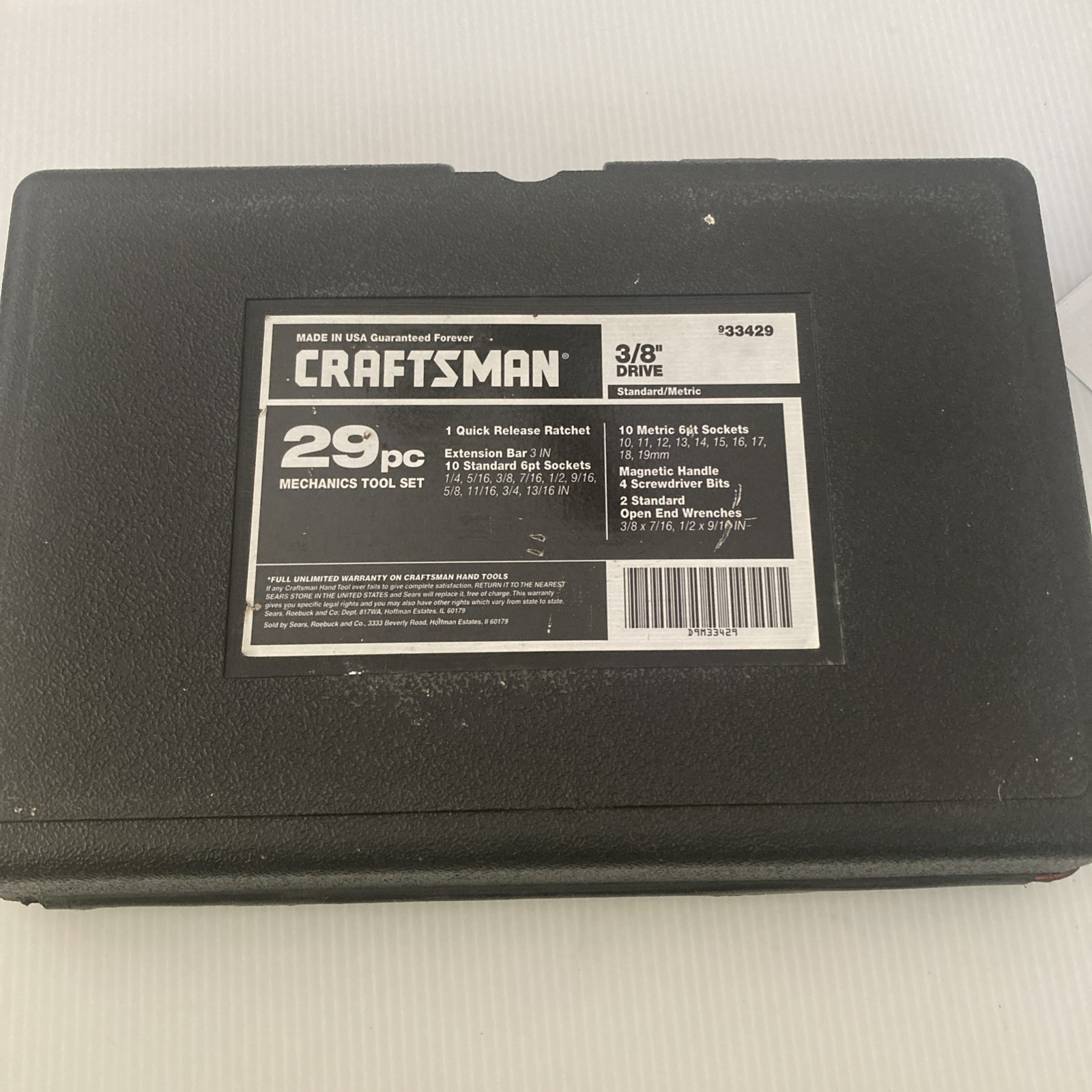 CRAFTSMAN USA 33429 29 PC SAE/METRIC 3/8″ DRIVE SOCKET RATCHET WRENCH SET W/CASE