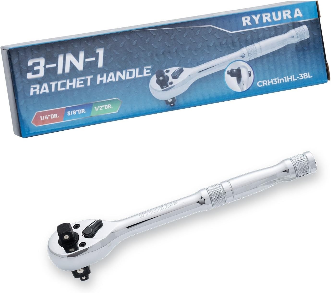 3-IN-1 Ratchet Handle,1/4″,3/8″,1/2″ Drive Ratchet Wrench,72-Tooth Reversible…