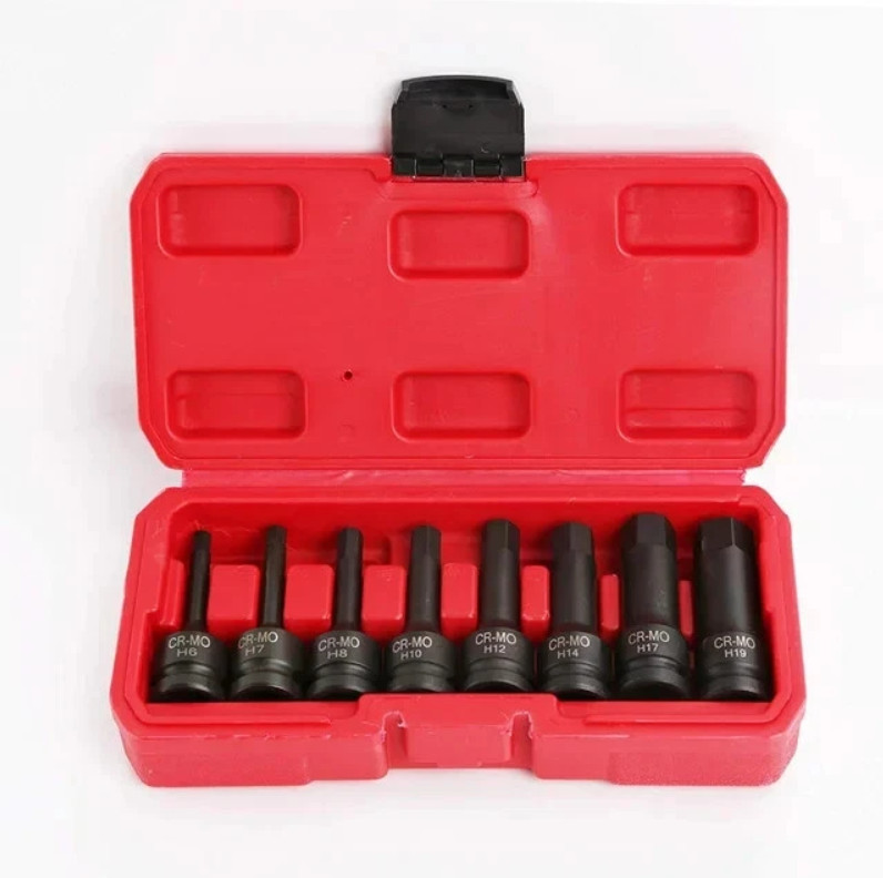 8Pc 1/2″ Drive SAE Impact Socket Set, 3″ Long Hex Bits for Air Allen Driver