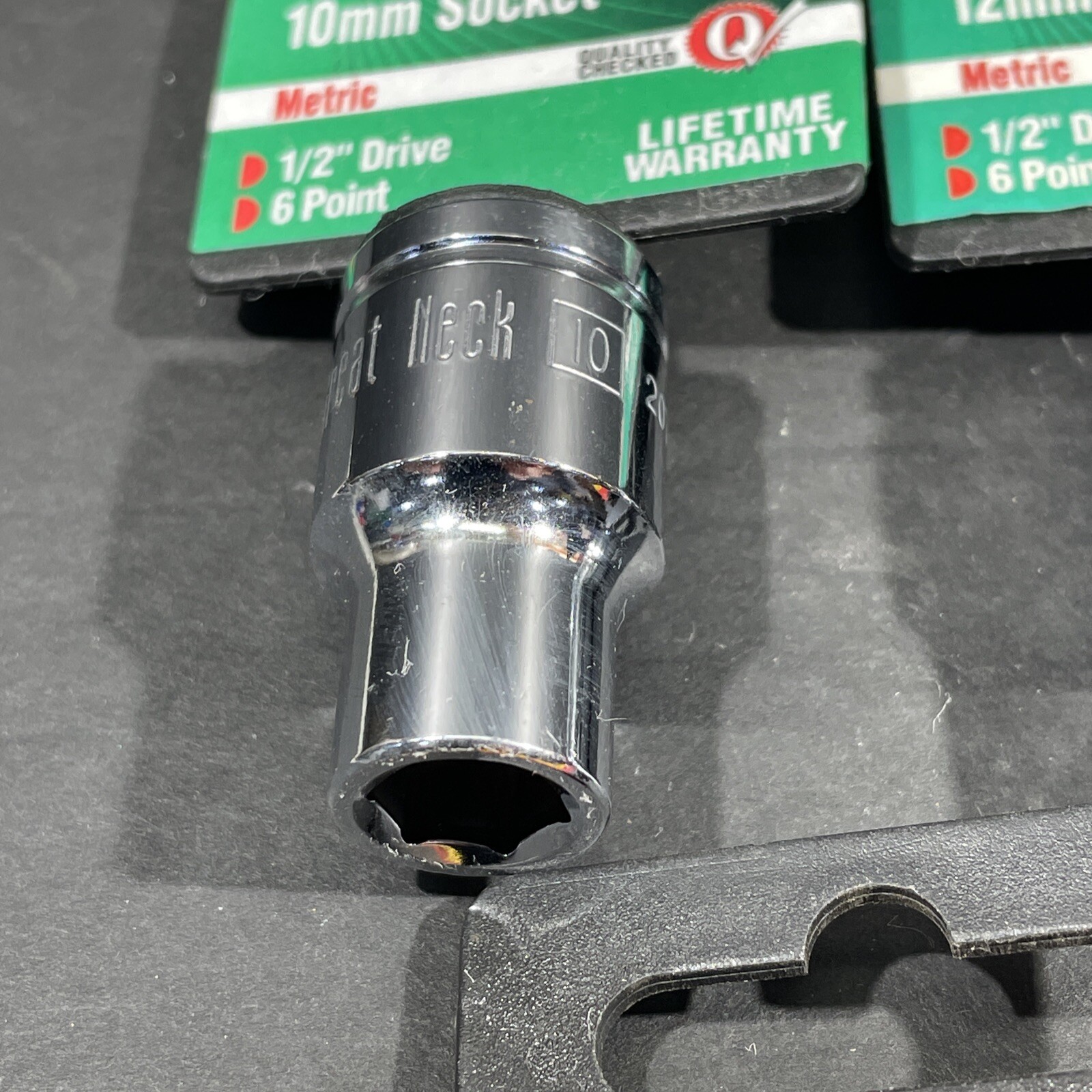 5- 1/2” Drive, 6 Point Great Neck Sockets, 10mm 12mm 13mm 15mm 19mm, Shallow