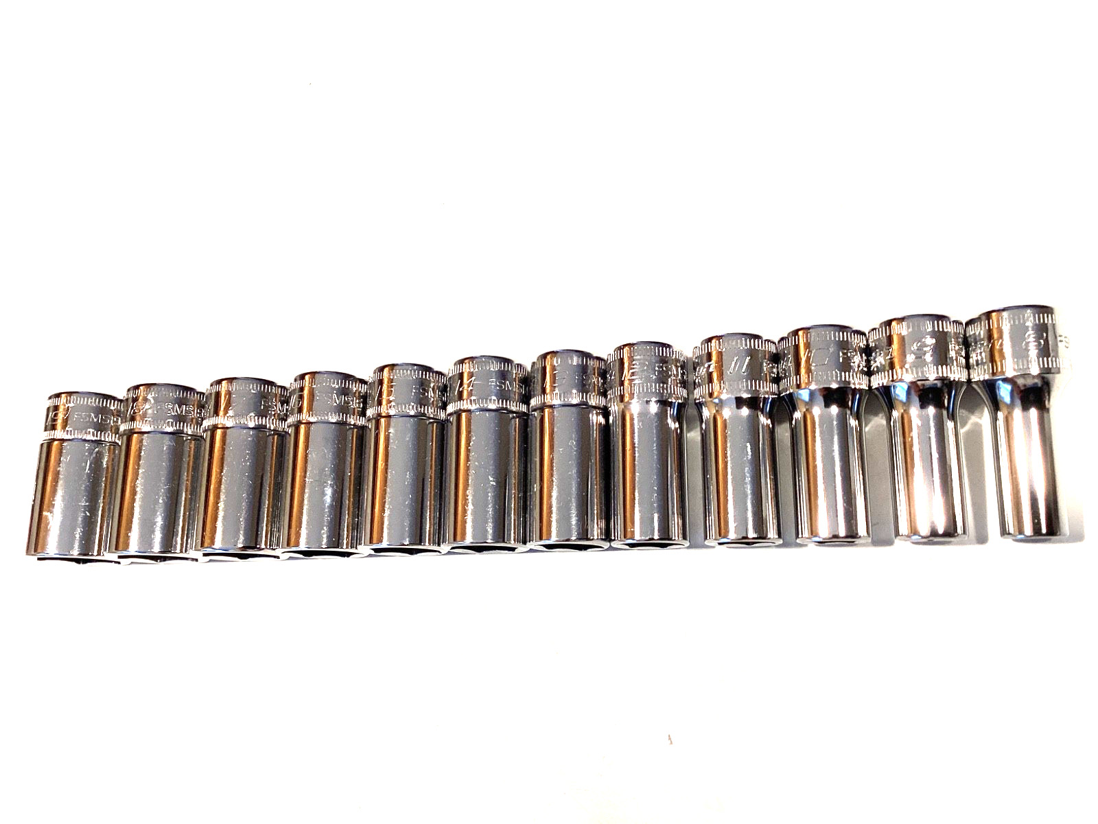 Snap On 212FSMSY 12 Piece 3/8″ Drive 6 Point Metric Semi Deep Socket Set MINT