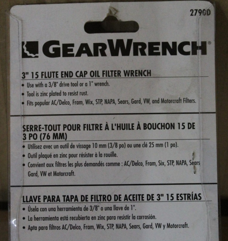 GEARWRENCH 2790D 3″ (76MM) 15 FLUTE END CAP OIL FILTER WRENCH