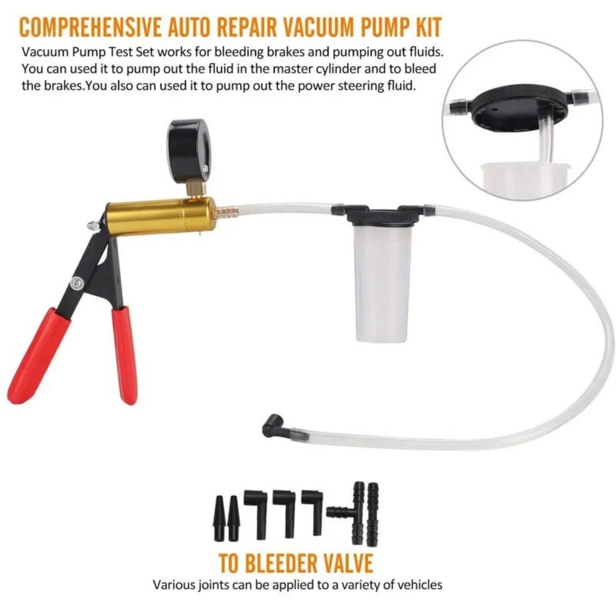 Manual Brake Bleeder Vacuum Pump Kit Automotive Fluid Tester With Gauge Adapters