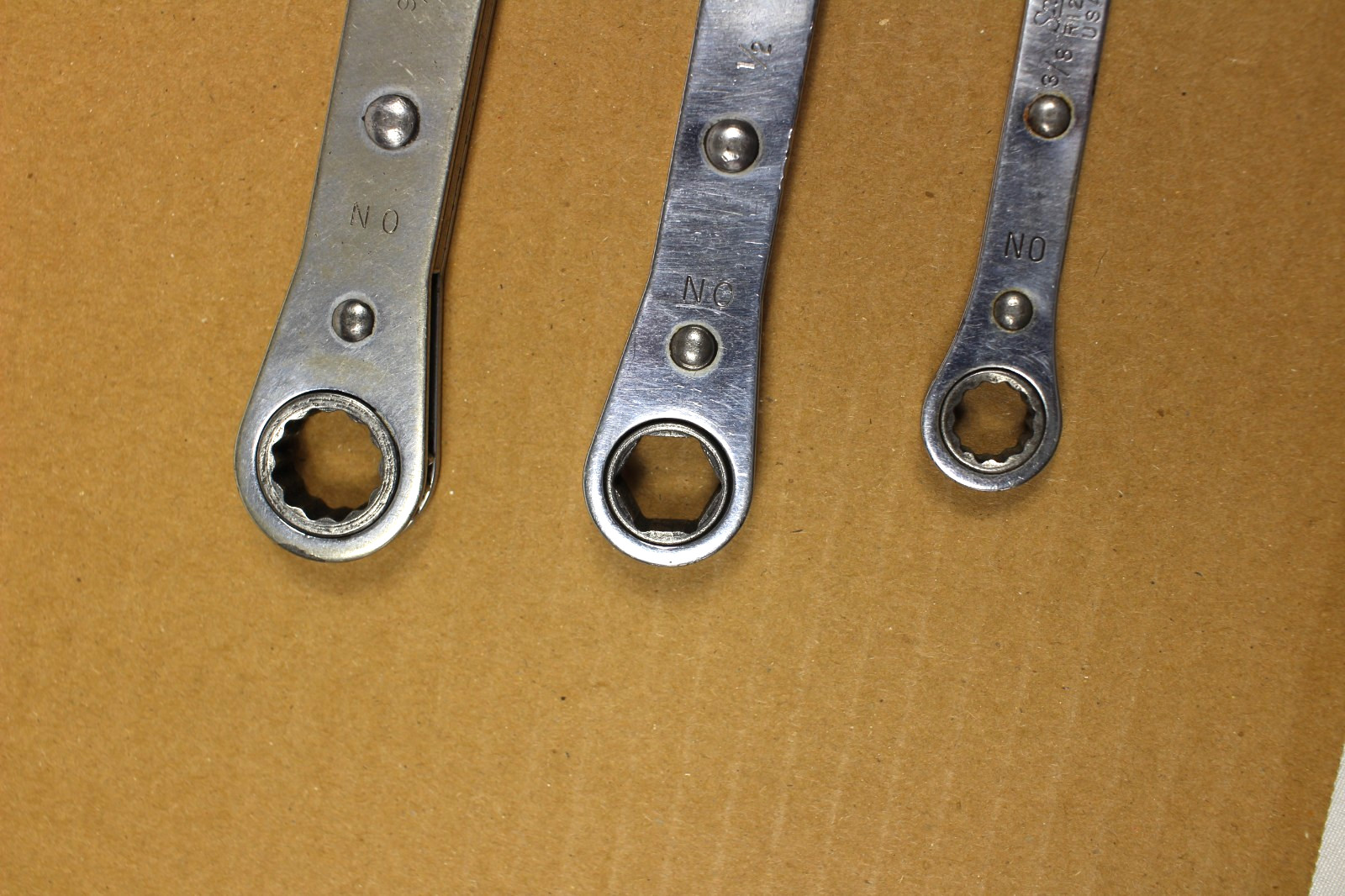 Snap-on 3/8″×7/16″-1/2”x9/16” -9/16”x5/8” 12pt Ratchet Wrench Lot Of 3 Pcs.