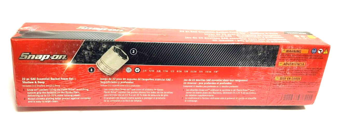 New Snap-on 3/8″ drive 1/4″ thru 7/8″ 22pc 6-point Shallow Deep Socket 222SFFSHV