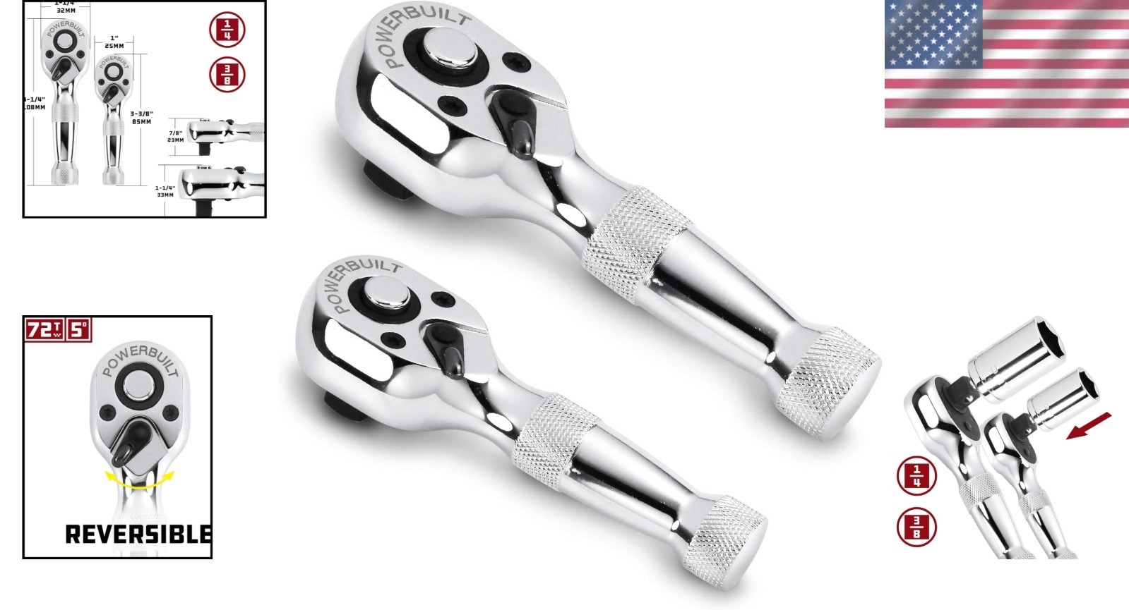 Ergonomic 2-Piece Ratchet Set – 1/4-Inch & 3/8-Inch for Precise Turns