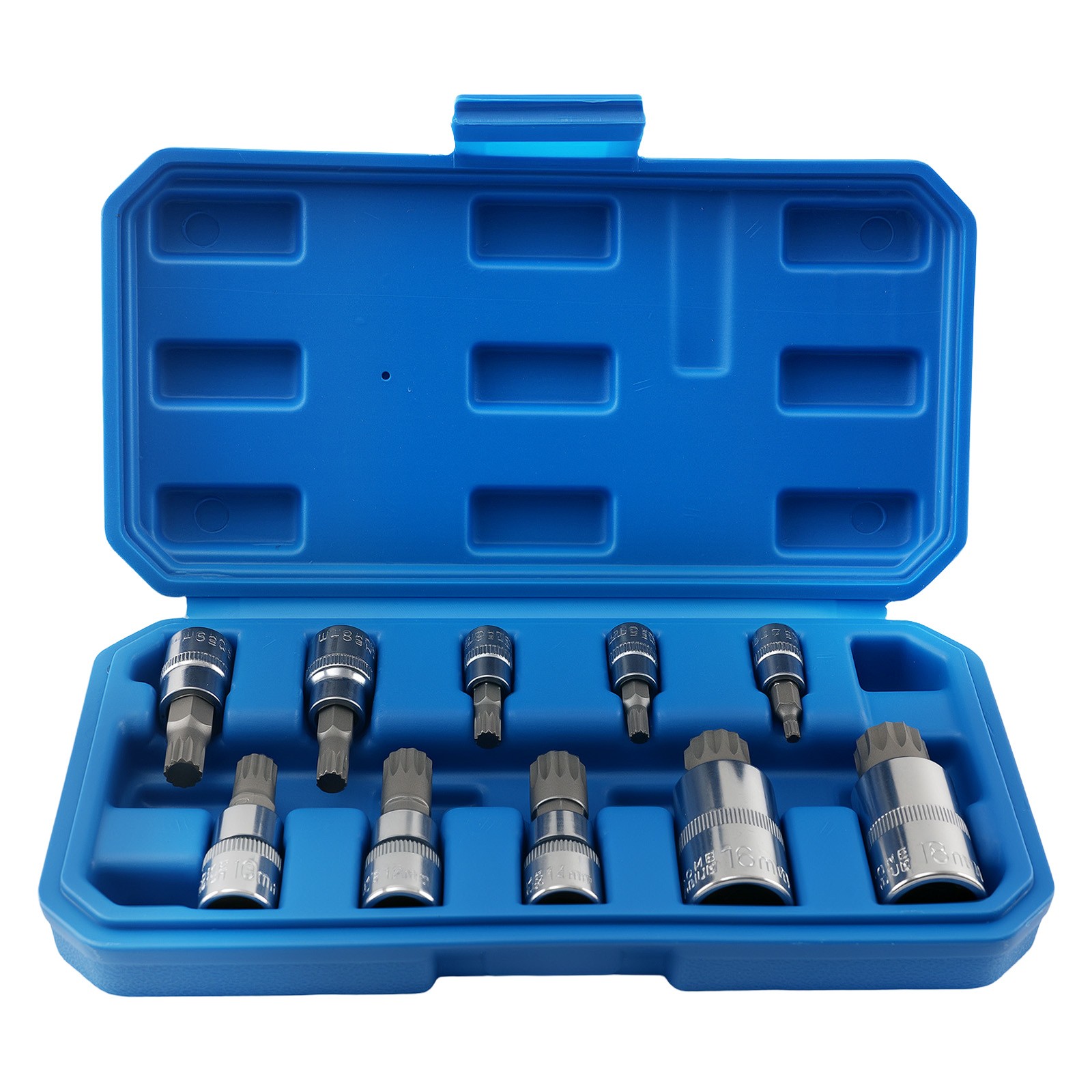 10PC CRV Spline Socket Set Triple Square 1/4 3/8 1/2 Drive M4-M18 Bit