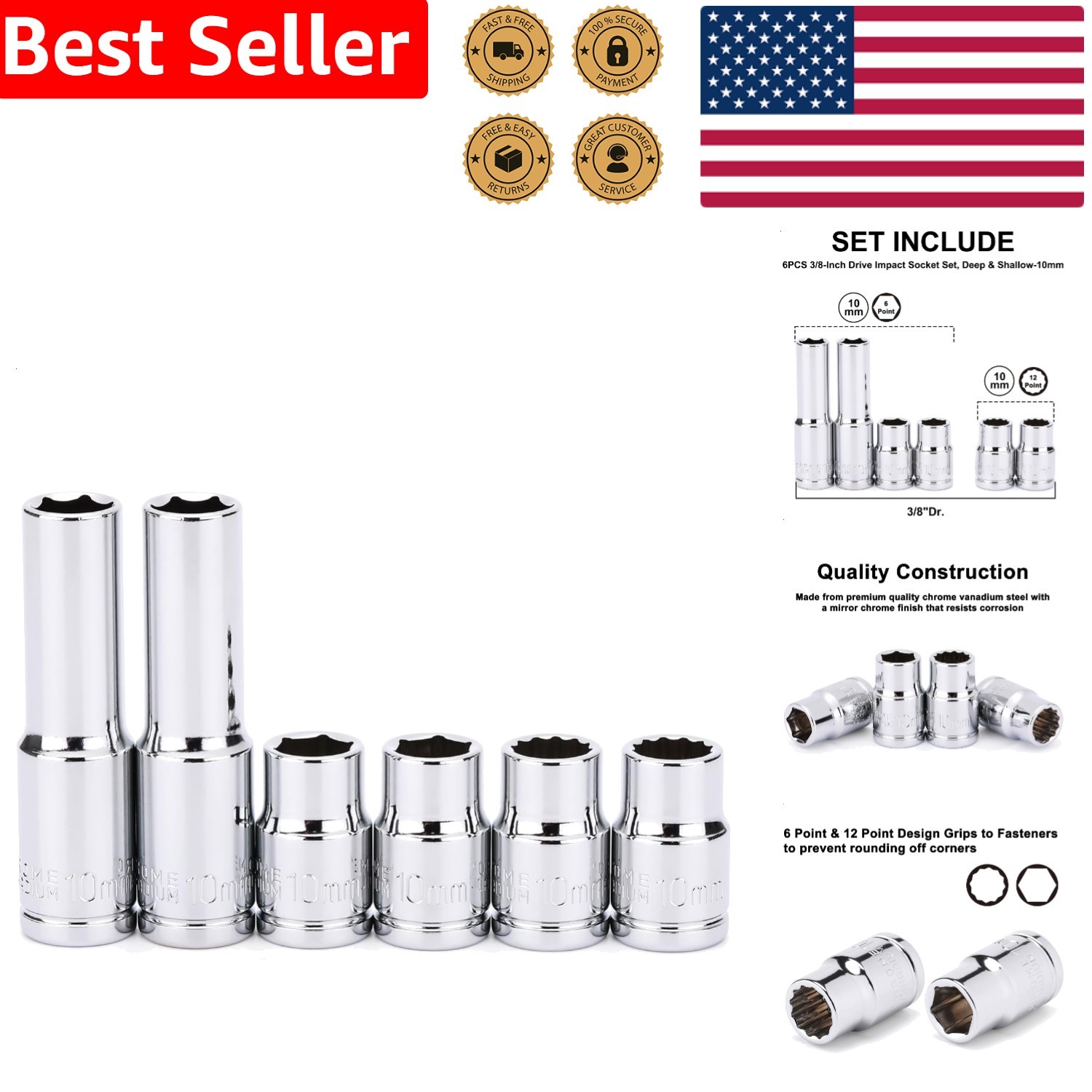 Impact Socket Set 6pc 3/8