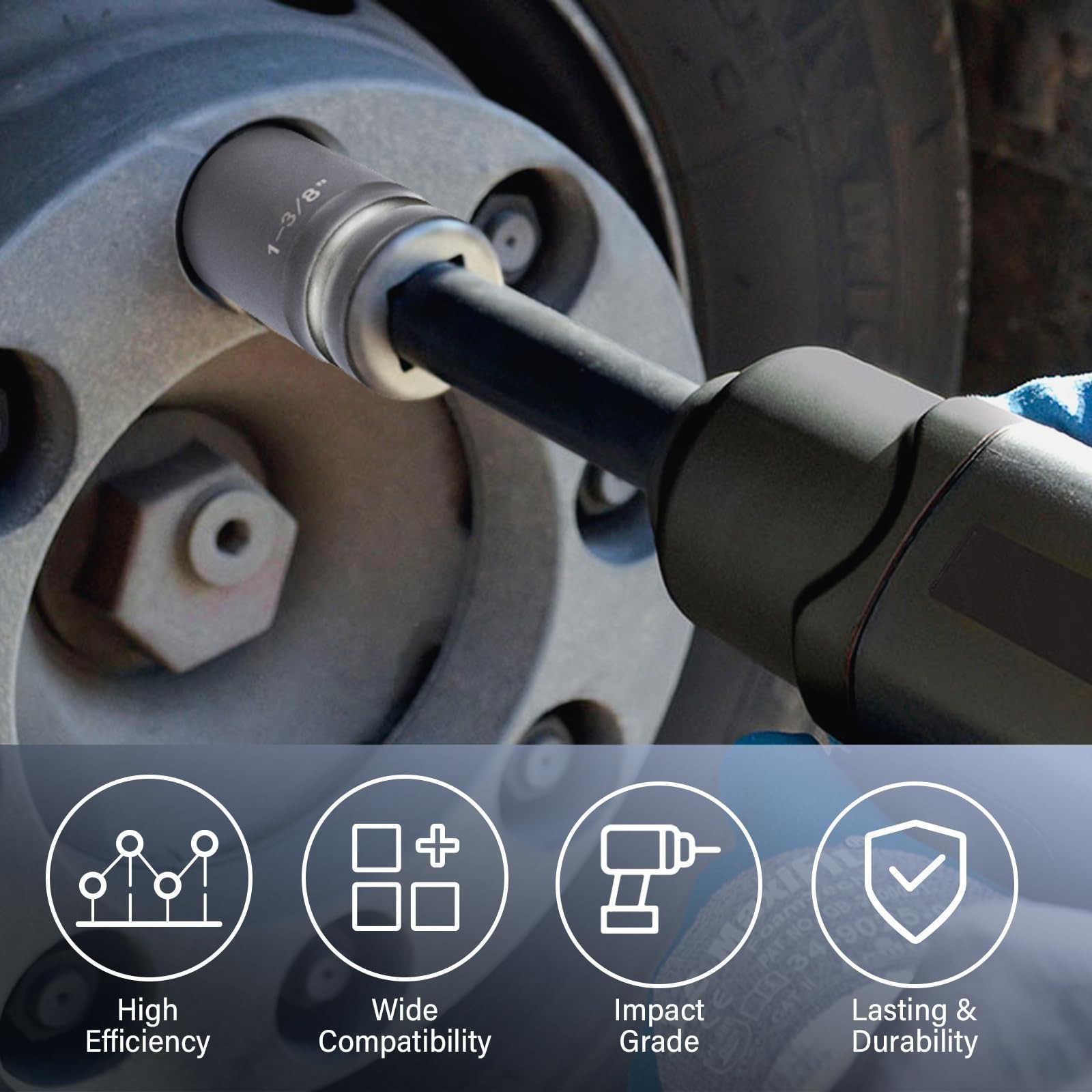 9Pc SAE Jumbo Impact Socket Set 1″ Drive, 6-Point CR-MO, Adapter & Red Case