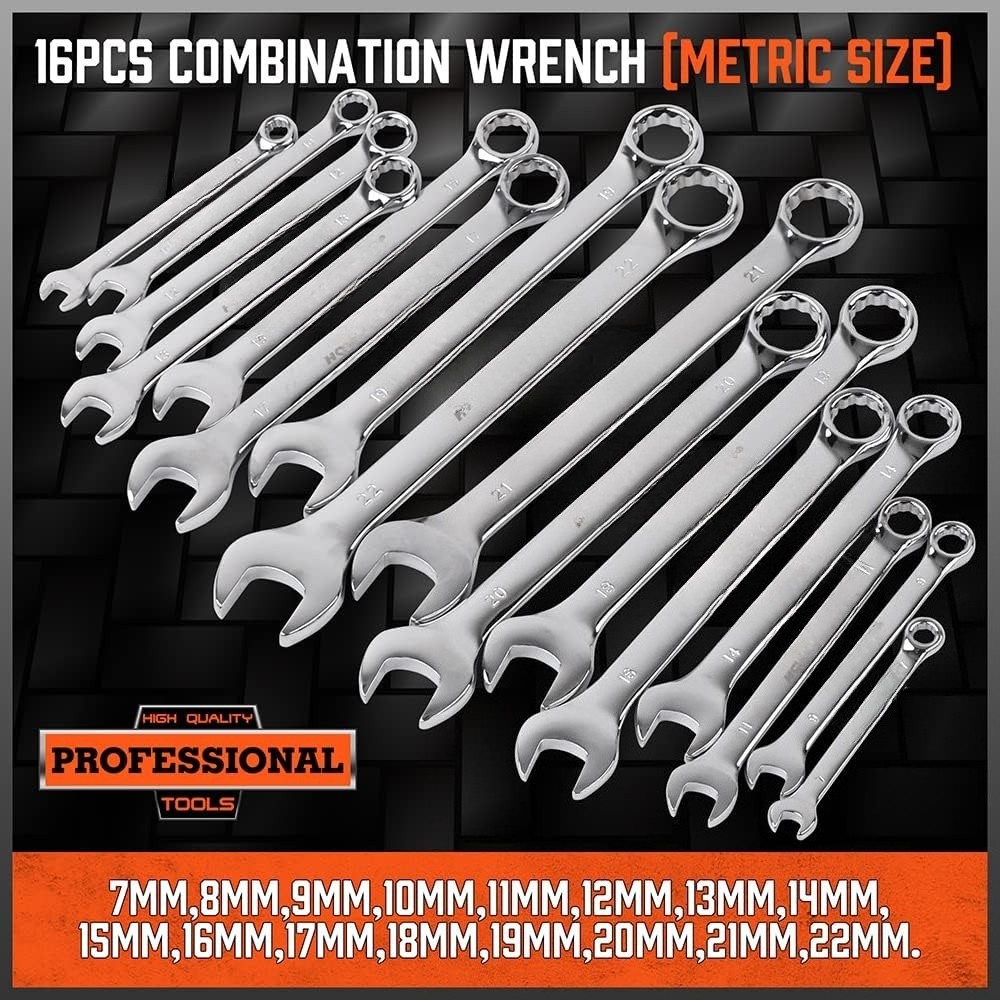 32-Piece Combination Wrench Set, SAE and Metric Sizes