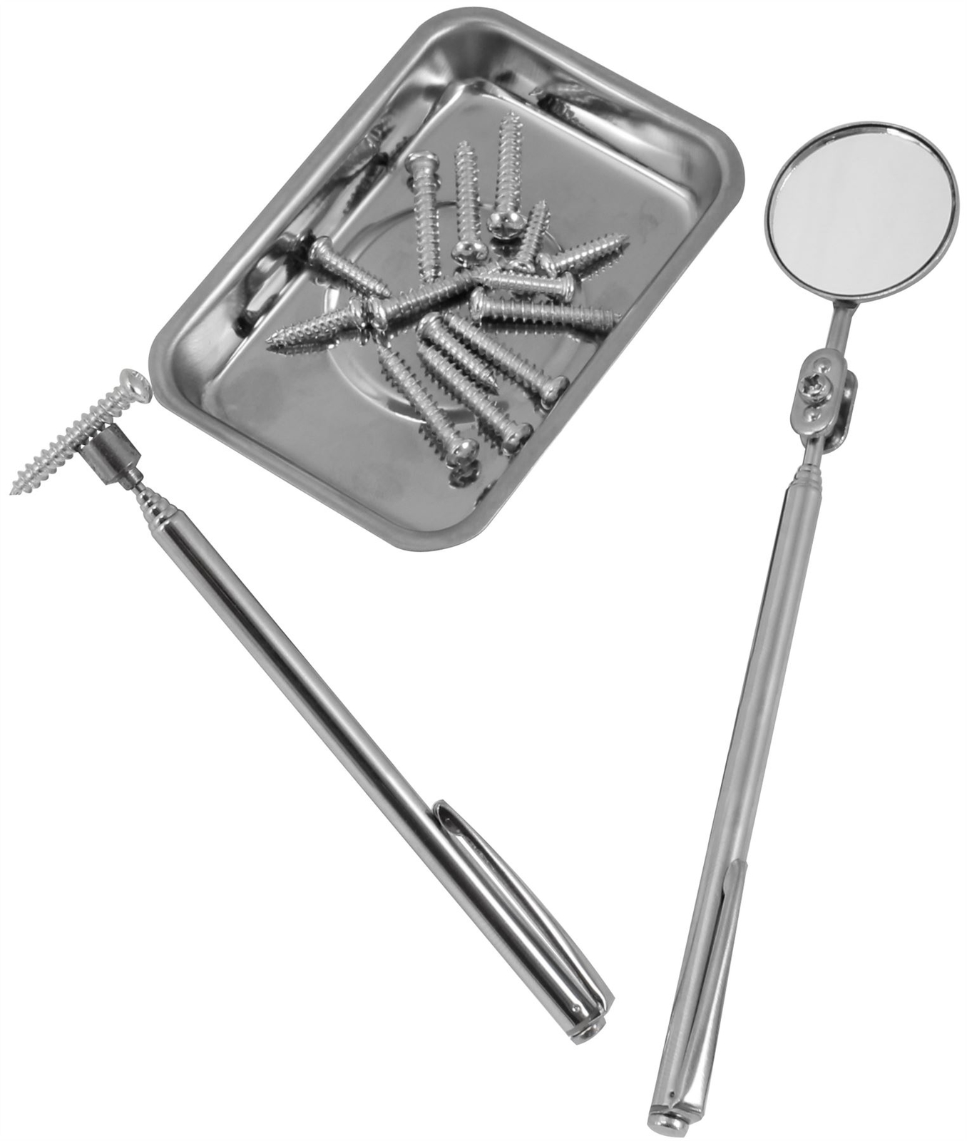 Dekton 3pc Kit Magnetic Steel Tray Telescopic Pickup Tool Inspection Mirror Set
