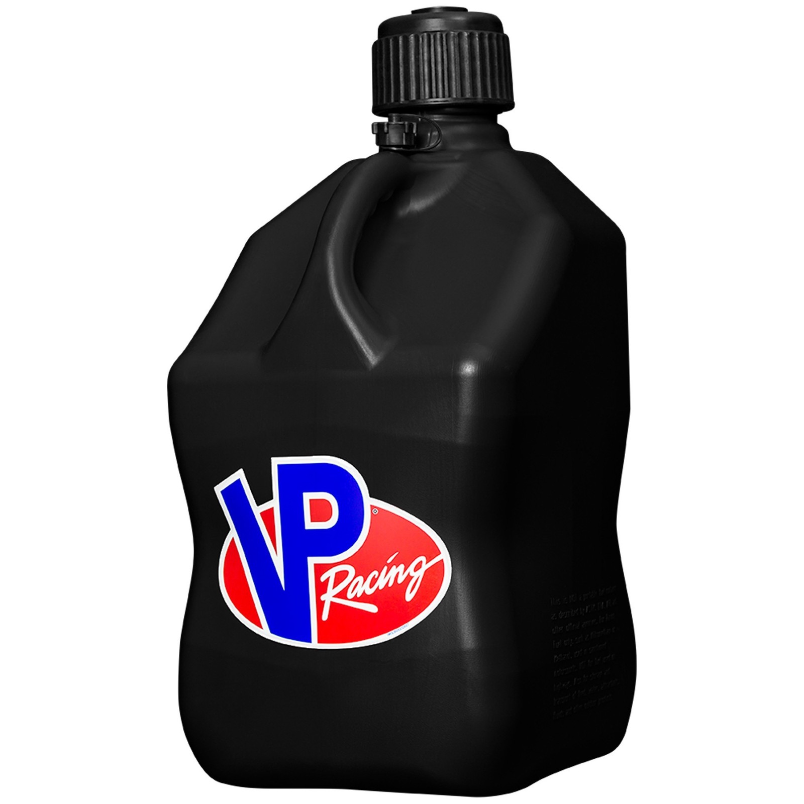 VP Racing Square Fuel Jug 5 Gallon Black – With Spare Cap and Filler Hose