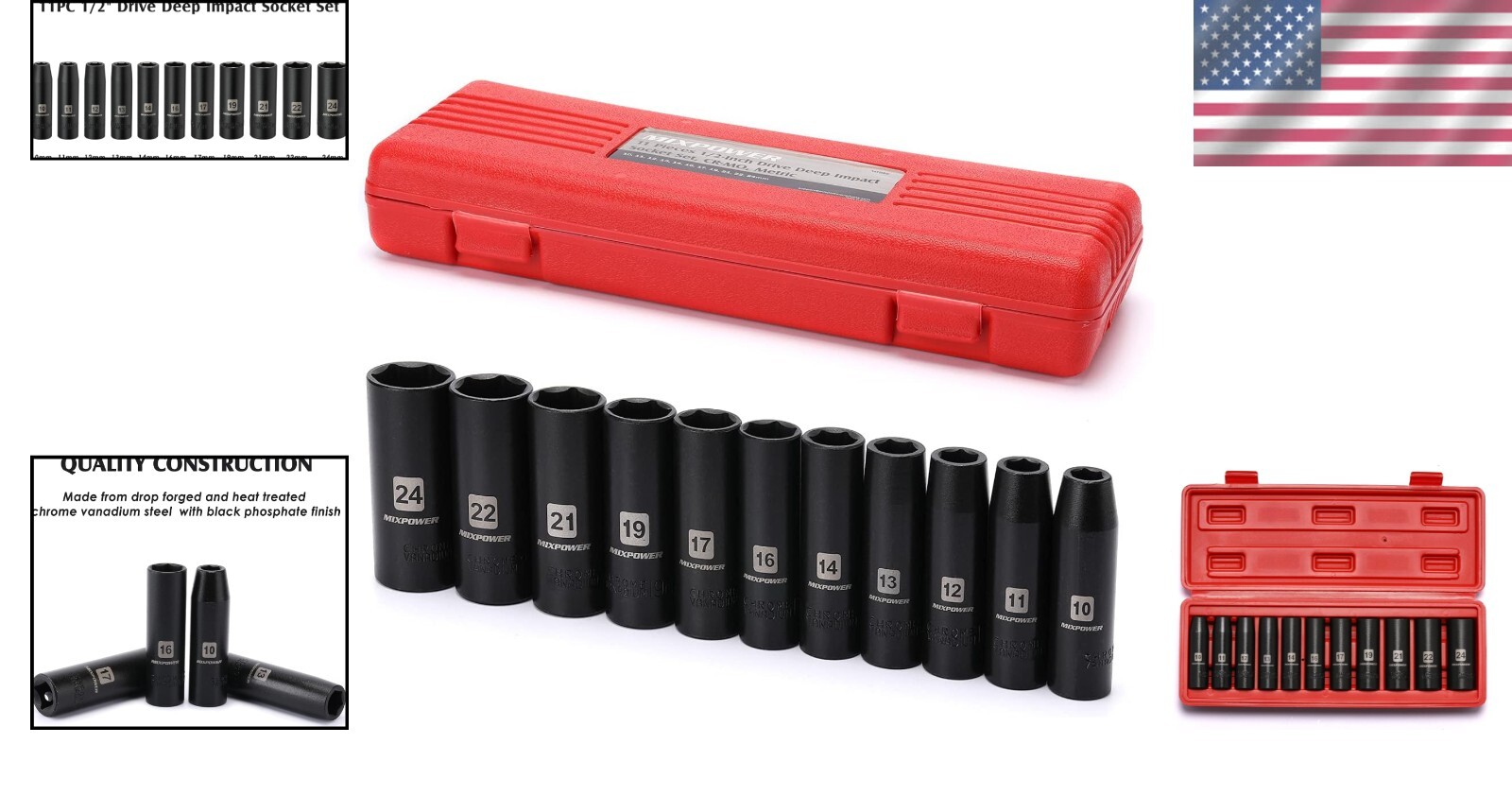 Professional Grade 11-Piece Metric Impact Socket Set with Laser Marked Sizes