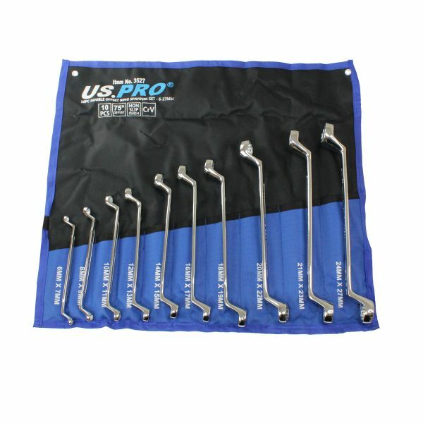 10pc OFFSET RING SPANNER SET US PRO TOOLS 6 – 27mm Non Slip Swan Neck 3527